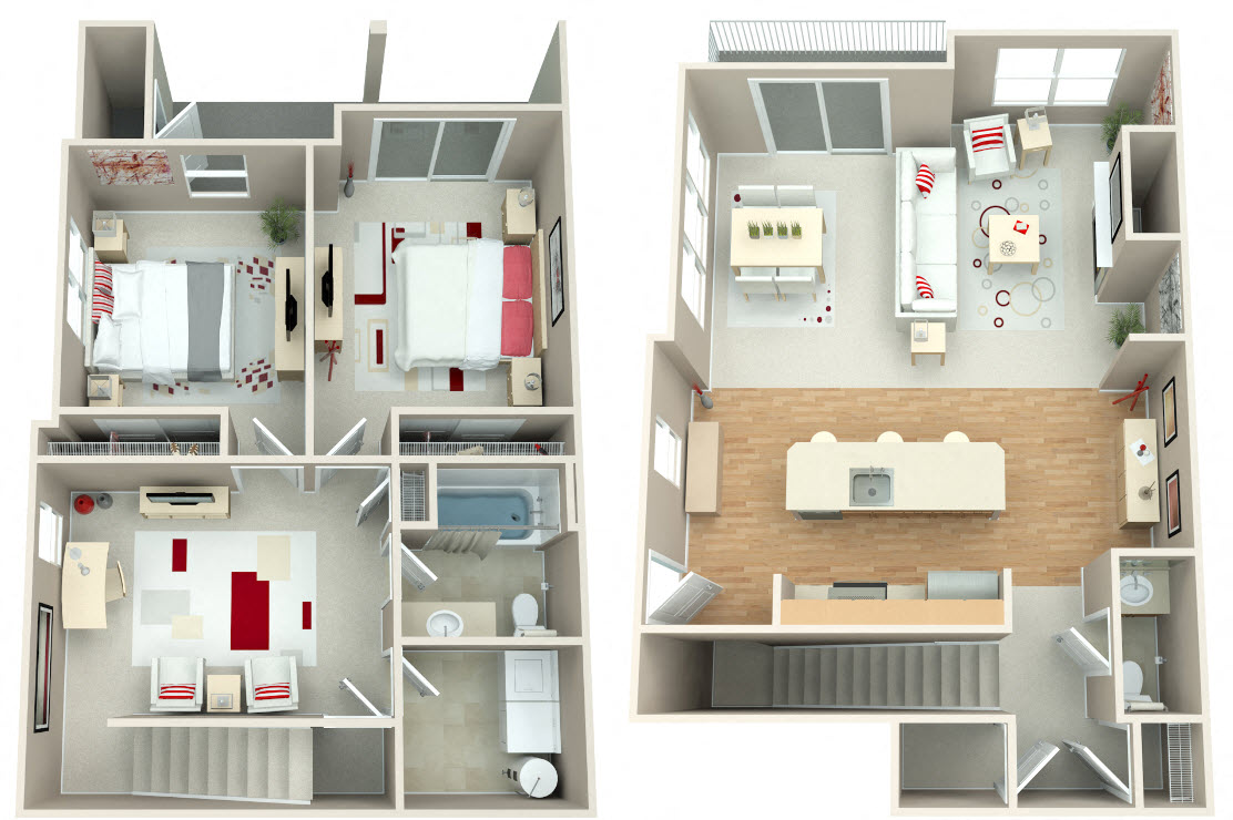 Floor plan for 2 beds, 1.5 baths, 1589 sqft